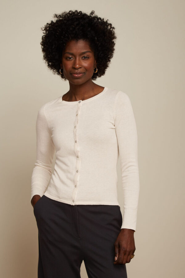 Cardi Roundneck Cocoon - Creme wit