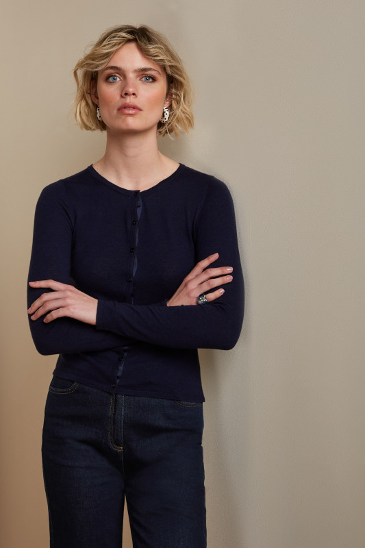Cardi Roundneck Cocoon - Donkerblauw