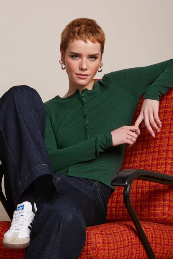 Cardi Roundneck Cocoon - Donkergroen
