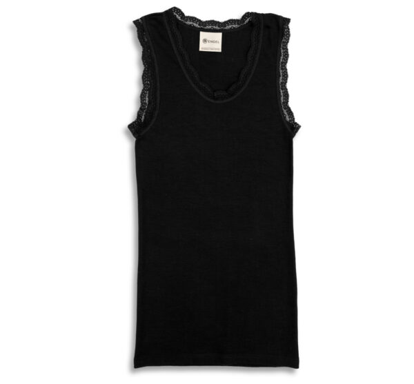 Shirt, sleeveless with lace - Zwart