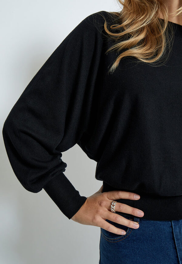 MSDana Bat Sleeve Knit Pullover - Zwart - Afbeelding 4