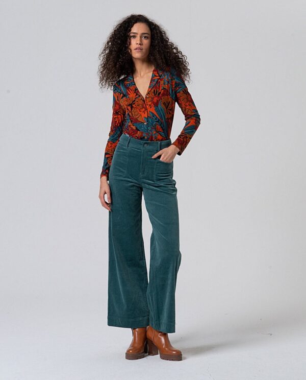 Flared Pants With Patch Pockets - Blauw