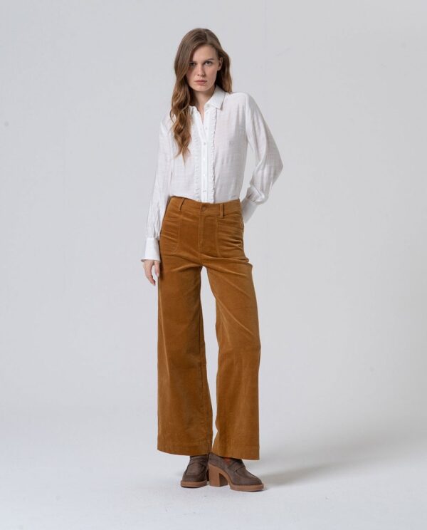 Flared Pants With Patch Pockets - Okergeel