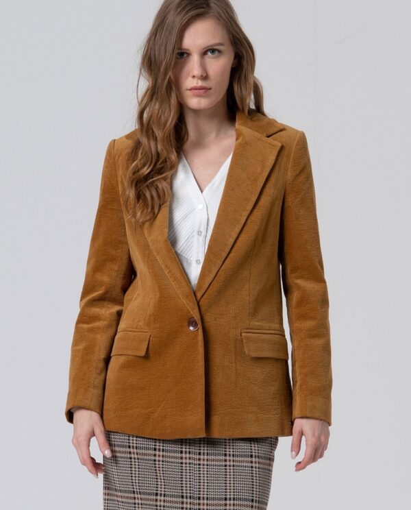 Double-breasted Jacket With Printed Lining - Okergeel