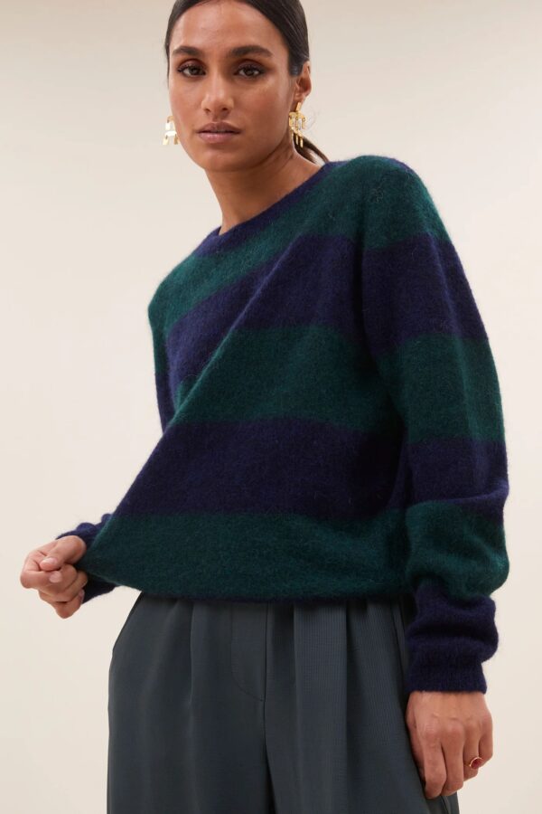 gwen big stripe pullover - Donkergroen