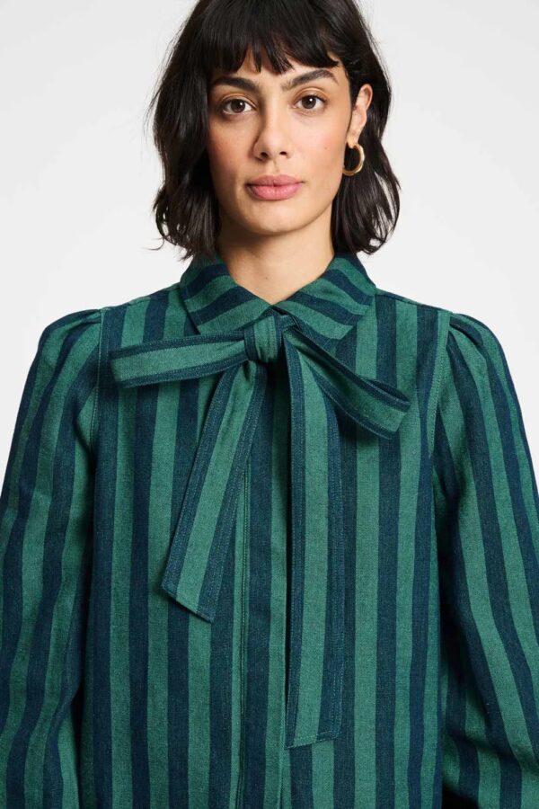 BLOUSE - Denim Striped - Groen - Afbeelding 3
