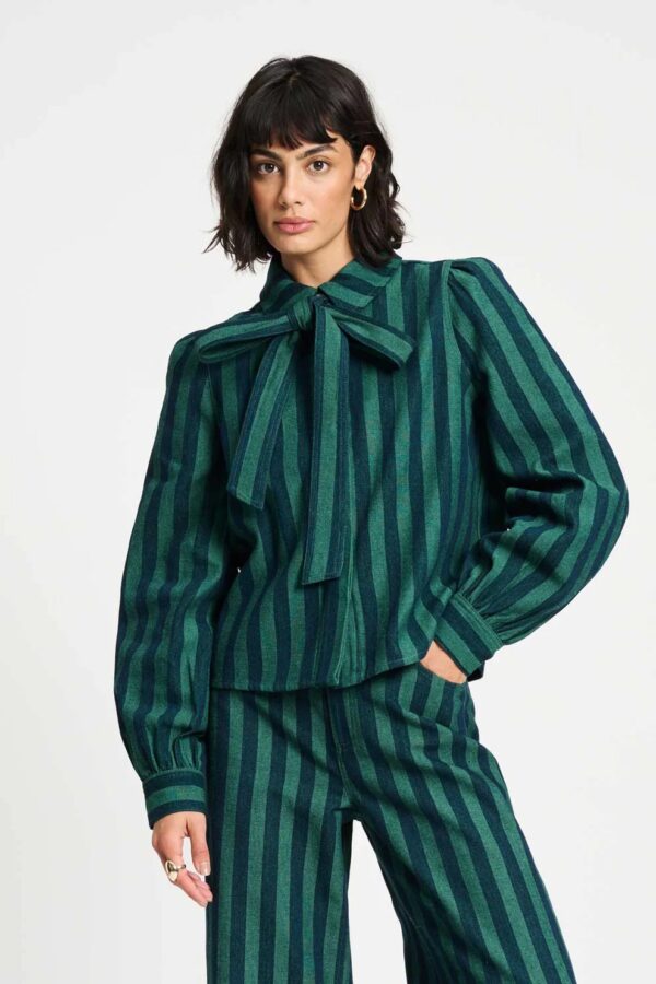 BLOUSE - Denim Striped - Groen