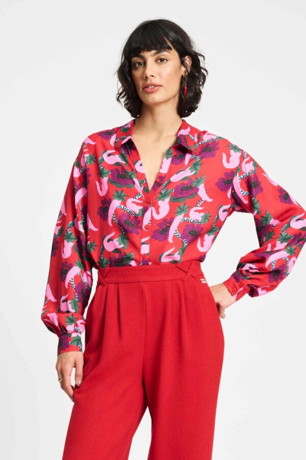 BLOUSE - Violet Picnic Delight - Rood