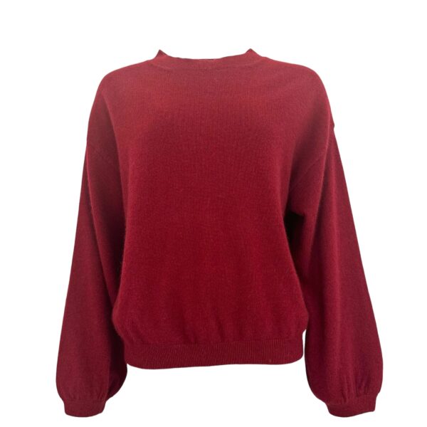 3/4 Puffed Sleeves Round Neck Jumper - Donkerrood