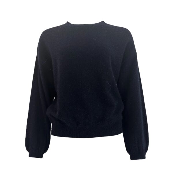 3/4 Puffed Sleeves Round Neck Jumper - Navy