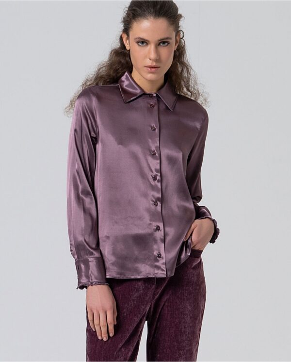 Shirt With Ruffled Collar Detail - Paars