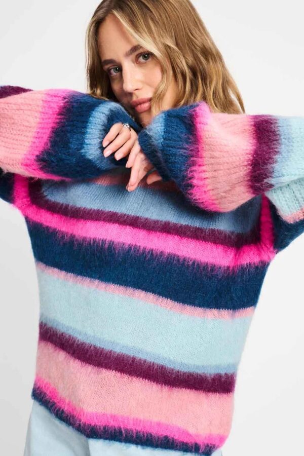 PULLOVER - Brushed Stripes Blue - Multi color - Afbeelding 4
