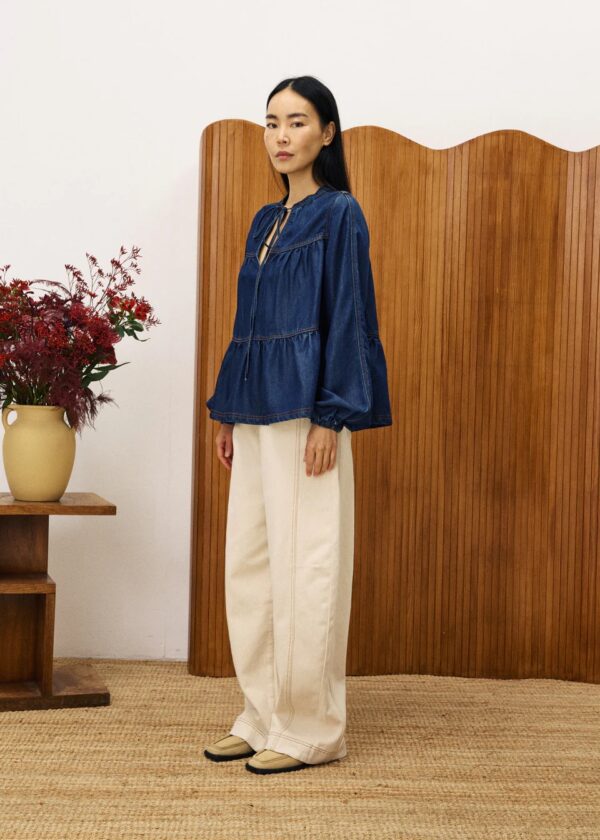 Blouse Ruffle - Denim - Afbeelding 3
