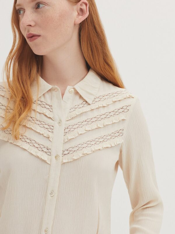 Viscose shirt with laces - Ecru - Afbeelding 3