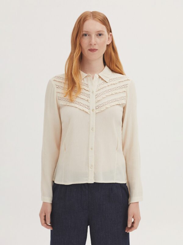 Viscose shirt with laces - Ecru - Afbeelding 6