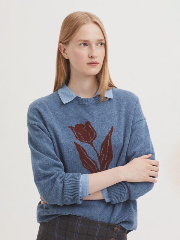 Tulip intarsia sweater - Blauw - Afbeelding 2