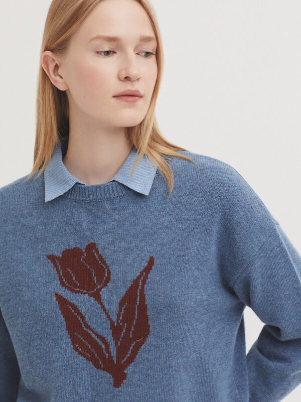Tulip intarsia sweater - Blauw - Afbeelding 3