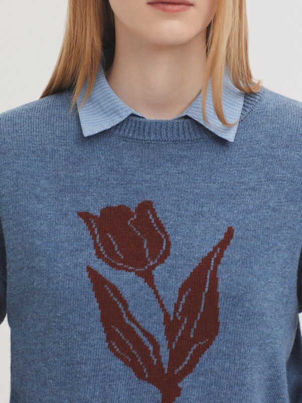 Tulip intarsia sweater - Blauw - Afbeelding 4