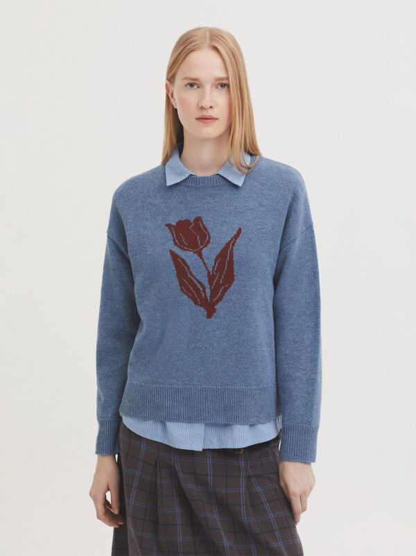 Tulip intarsia sweater - Blauw - Afbeelding 6