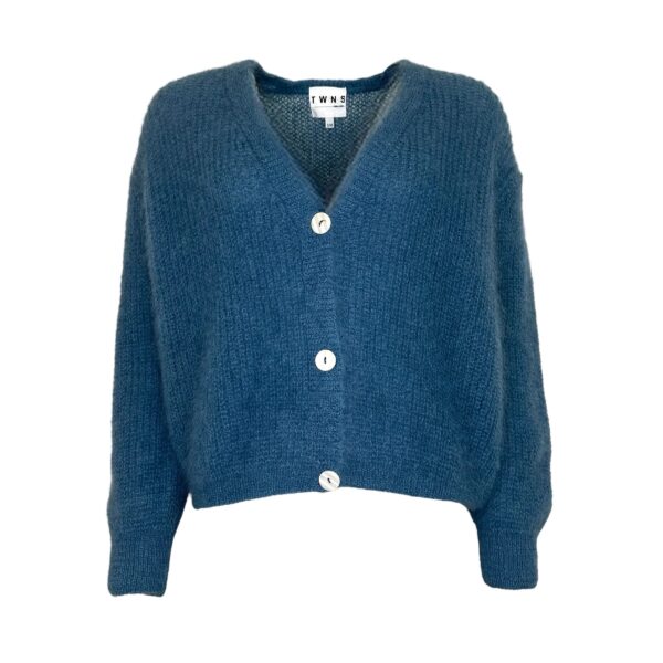 Long-sleeved Buttoned Cardigan - Grijsblauw