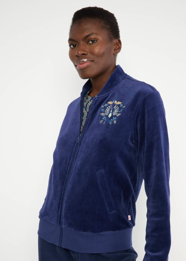 Velvet Harmony Bomber Jacket - Indigo