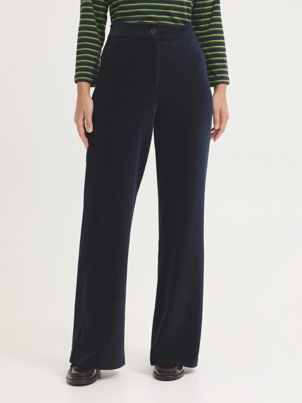 Elastic corduroy pant with zipper - Donkerblauw