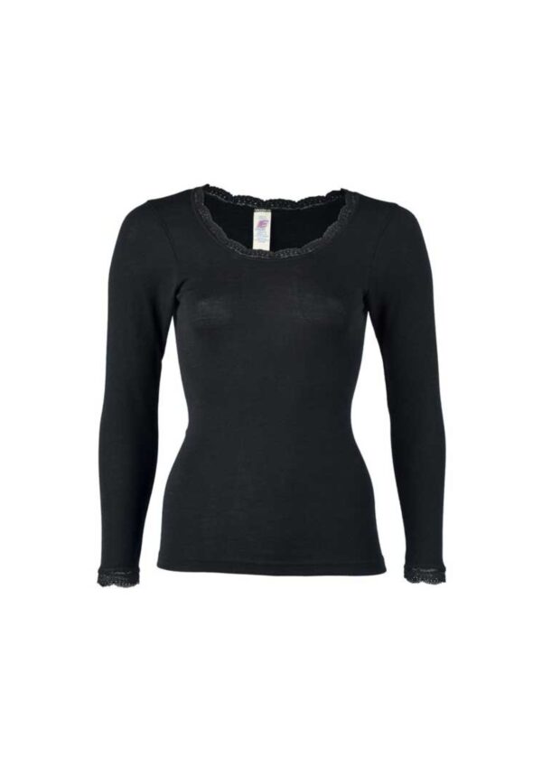 Shirt, long sleeved, with lace - Zwart