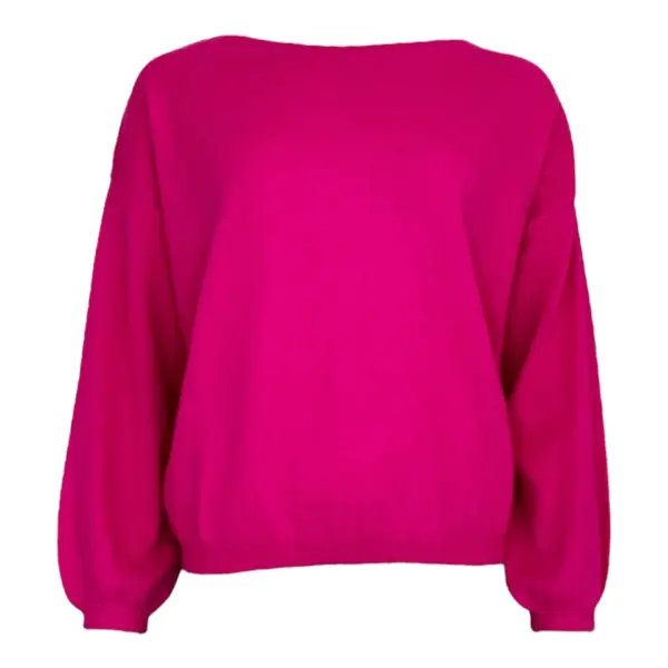 long puffed sleeves boat neck jumper - Roze