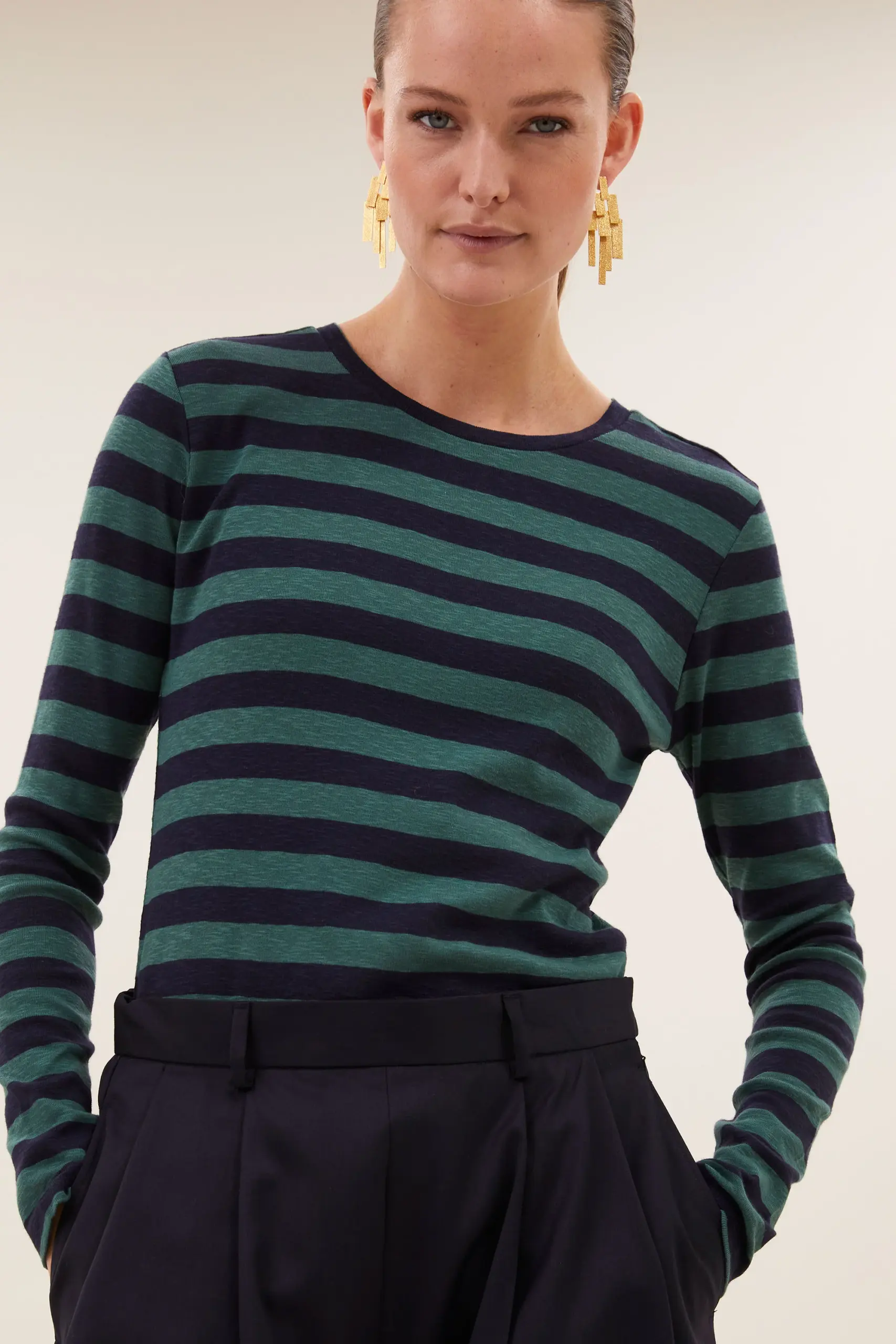 basic ls big stripe top - Deep Green