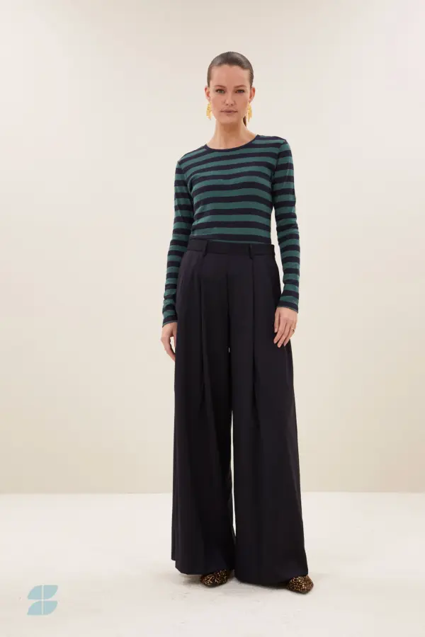 basic ls big stripe top - Deep Green