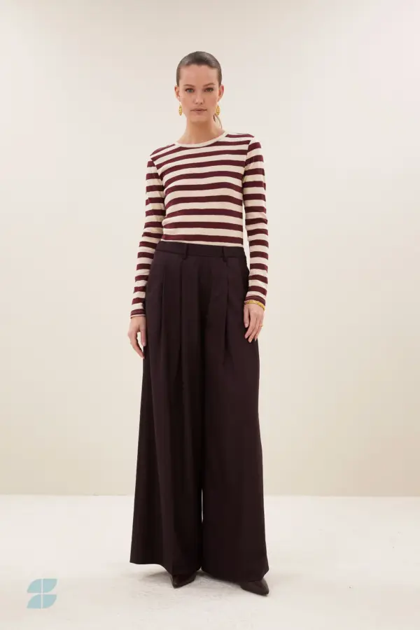 basic ls big stripe top - burgundy crush
