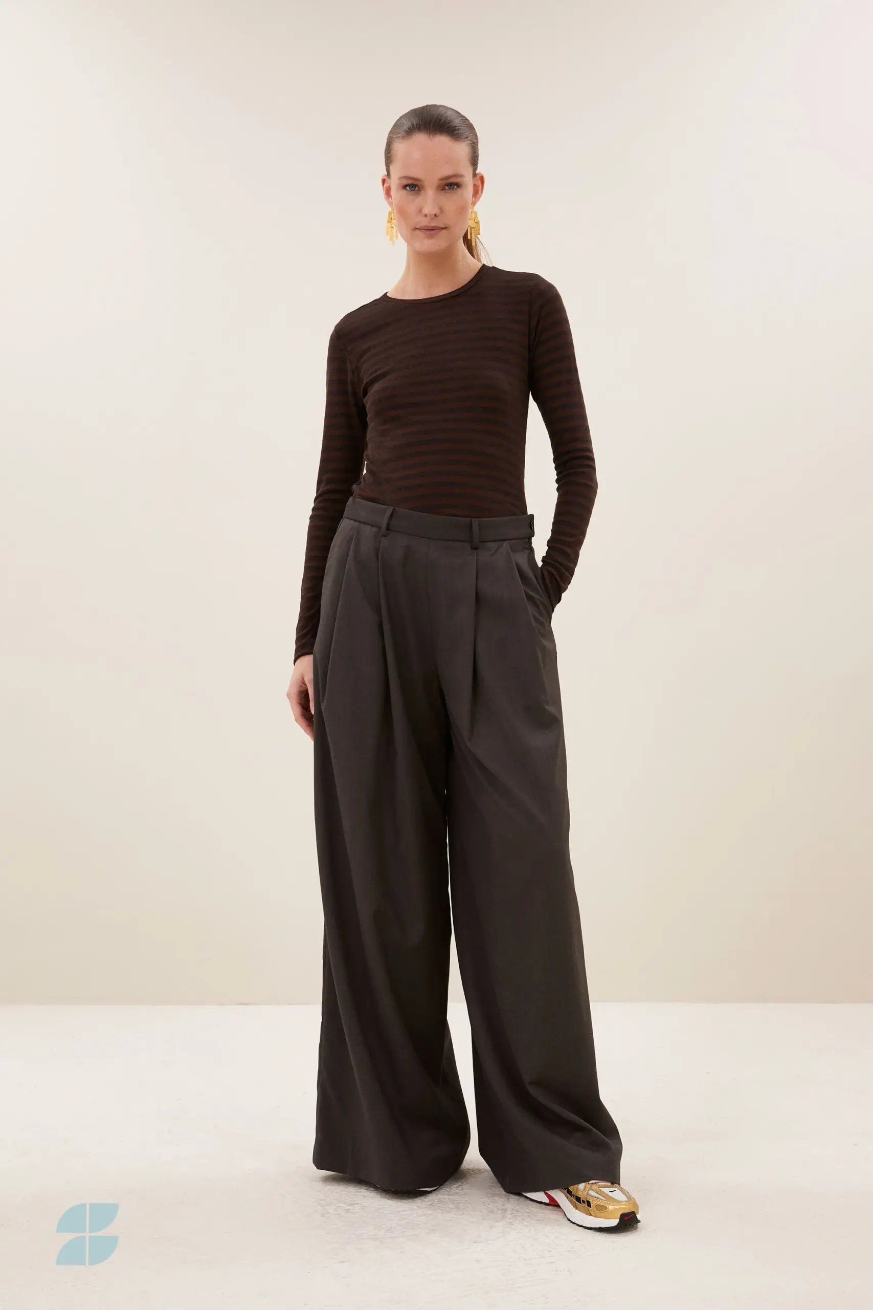 basic ls melange stripe top - coffee bean - Afbeelding 2