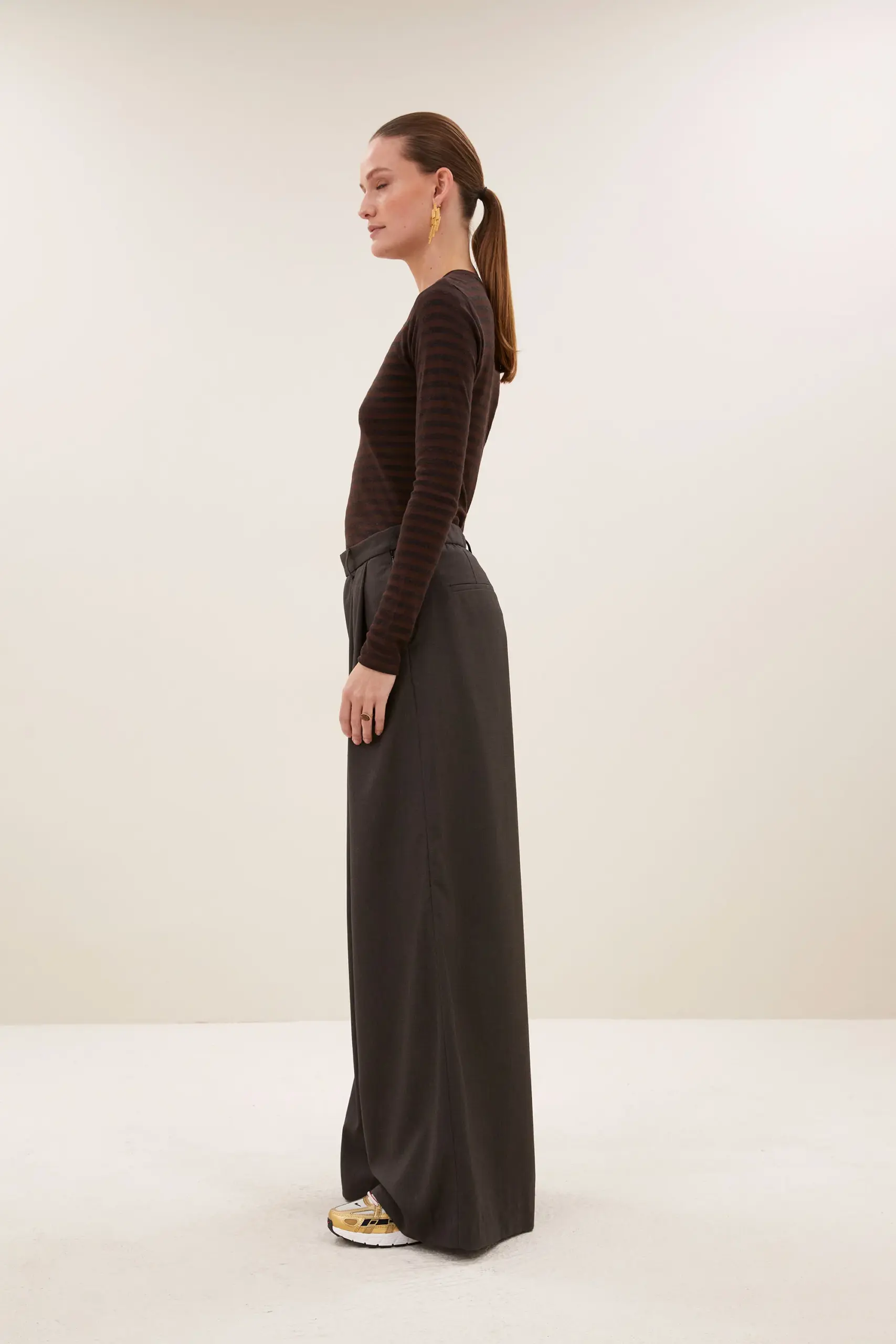 basic ls melange stripe top - coffee bean - Afbeelding 3