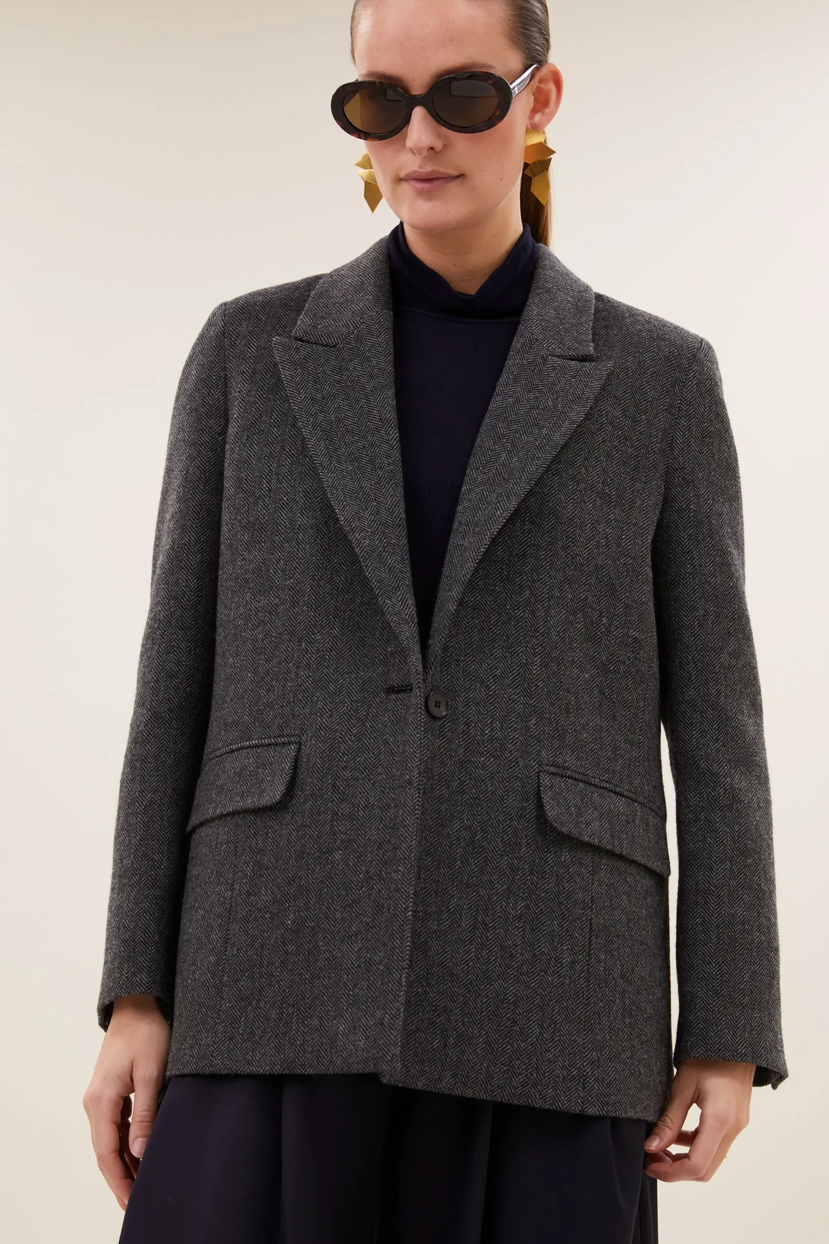 nes herringbone blazer - dark grey melee - Afbeelding 5