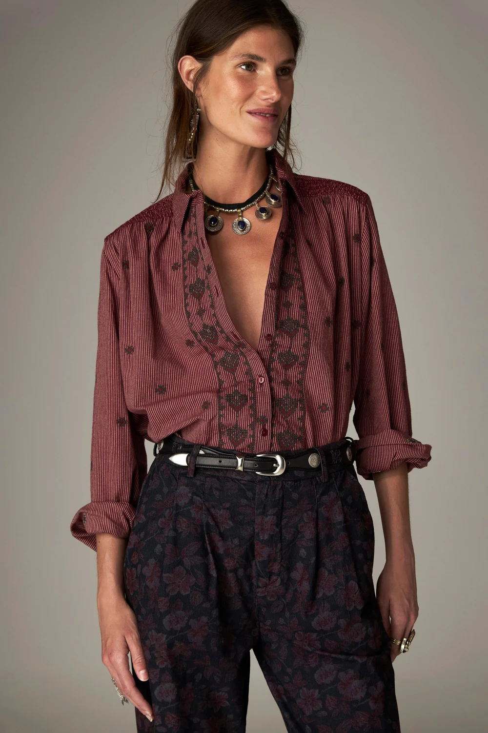 Blouse met details - Wijnrood