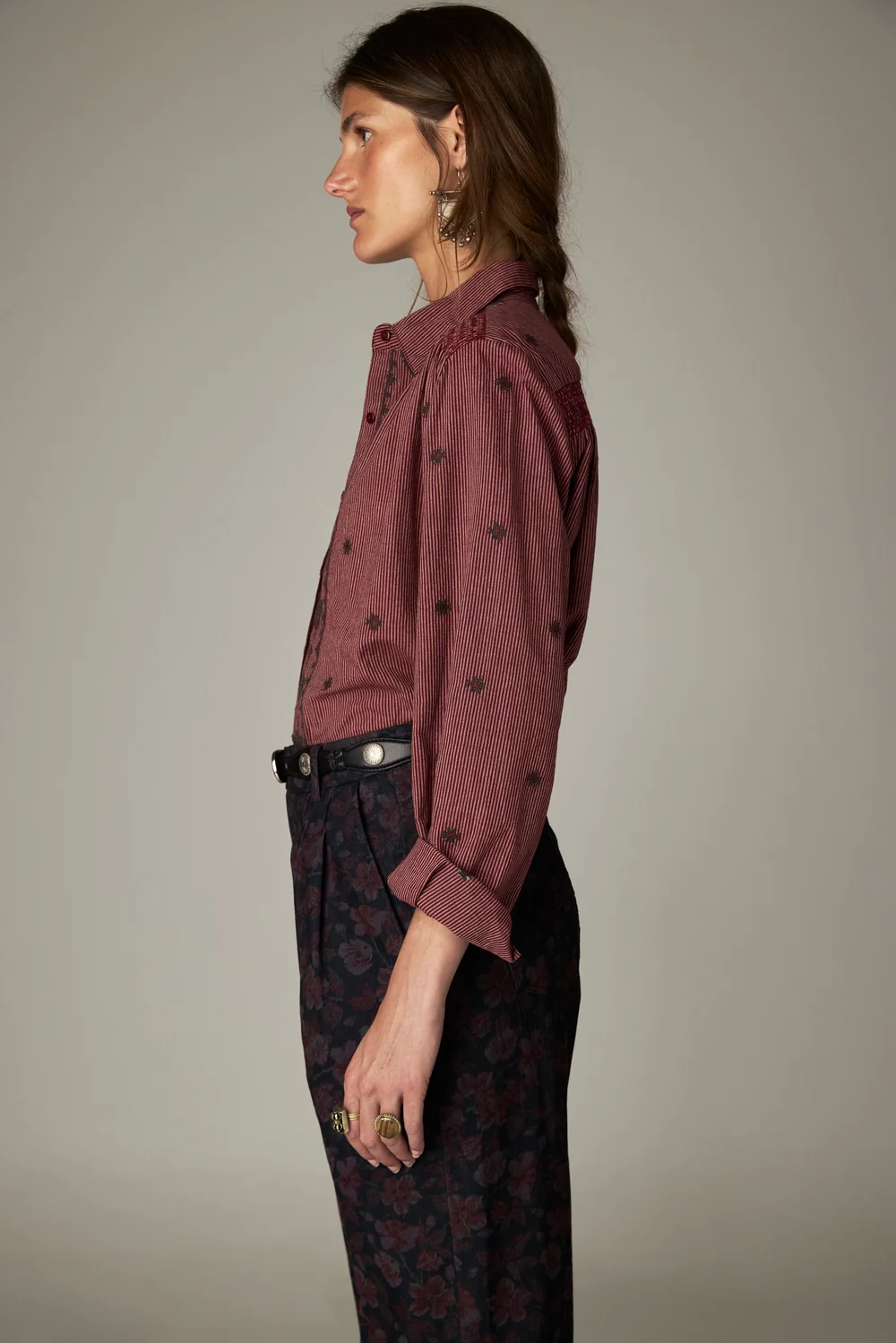 Blouse met details - Wijnrood - Afbeelding 2