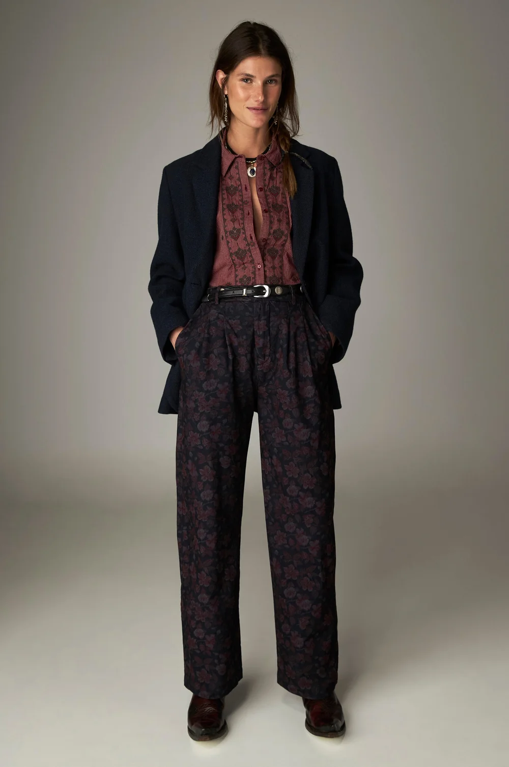 Blouse met details - Wijnrood - Afbeelding 6
