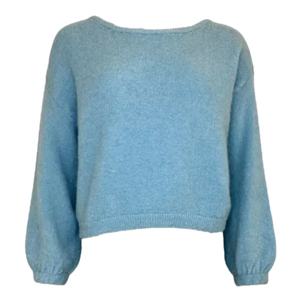 long puffed sleeves boat neck jumper - Blauw