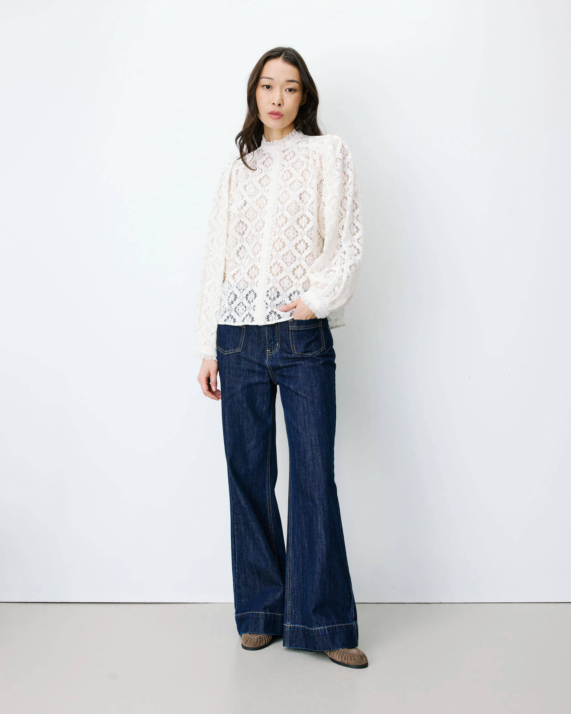 Blouse van kant - Ivory
