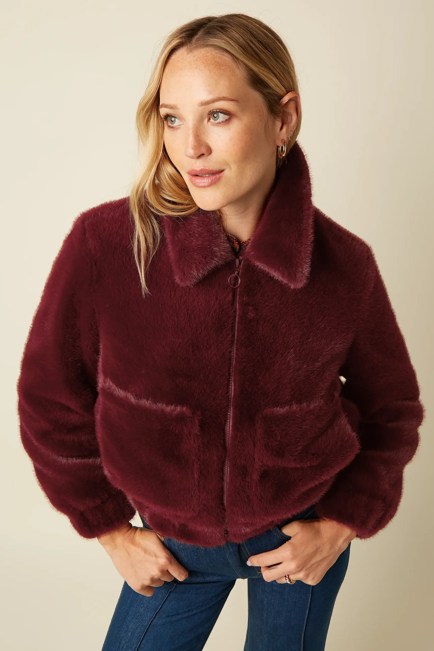 Isla Jacket Silver Fur - Porto Red - Afbeelding 2