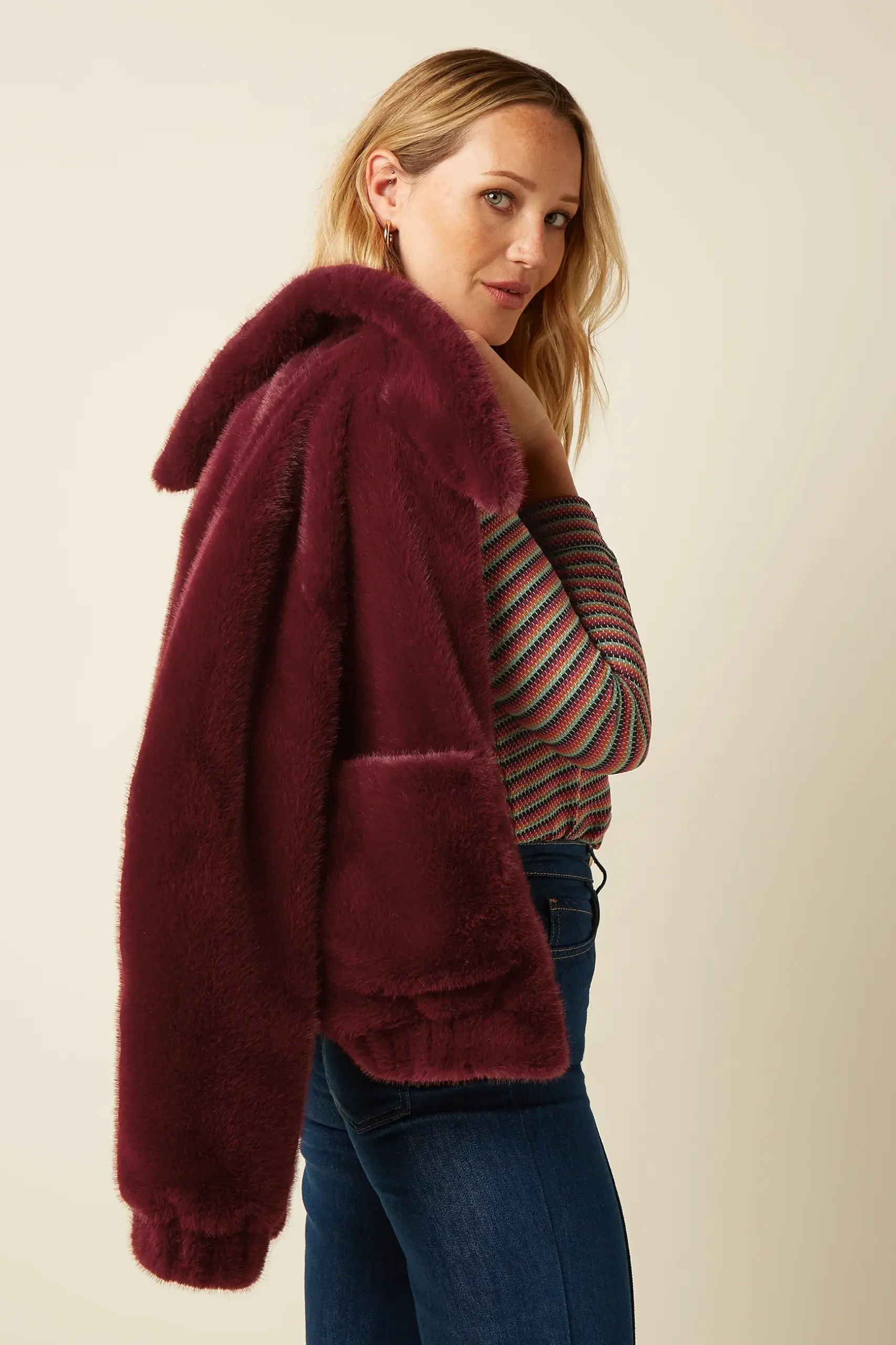 Isla Jacket Silver Fur - Porto Red - Afbeelding 3