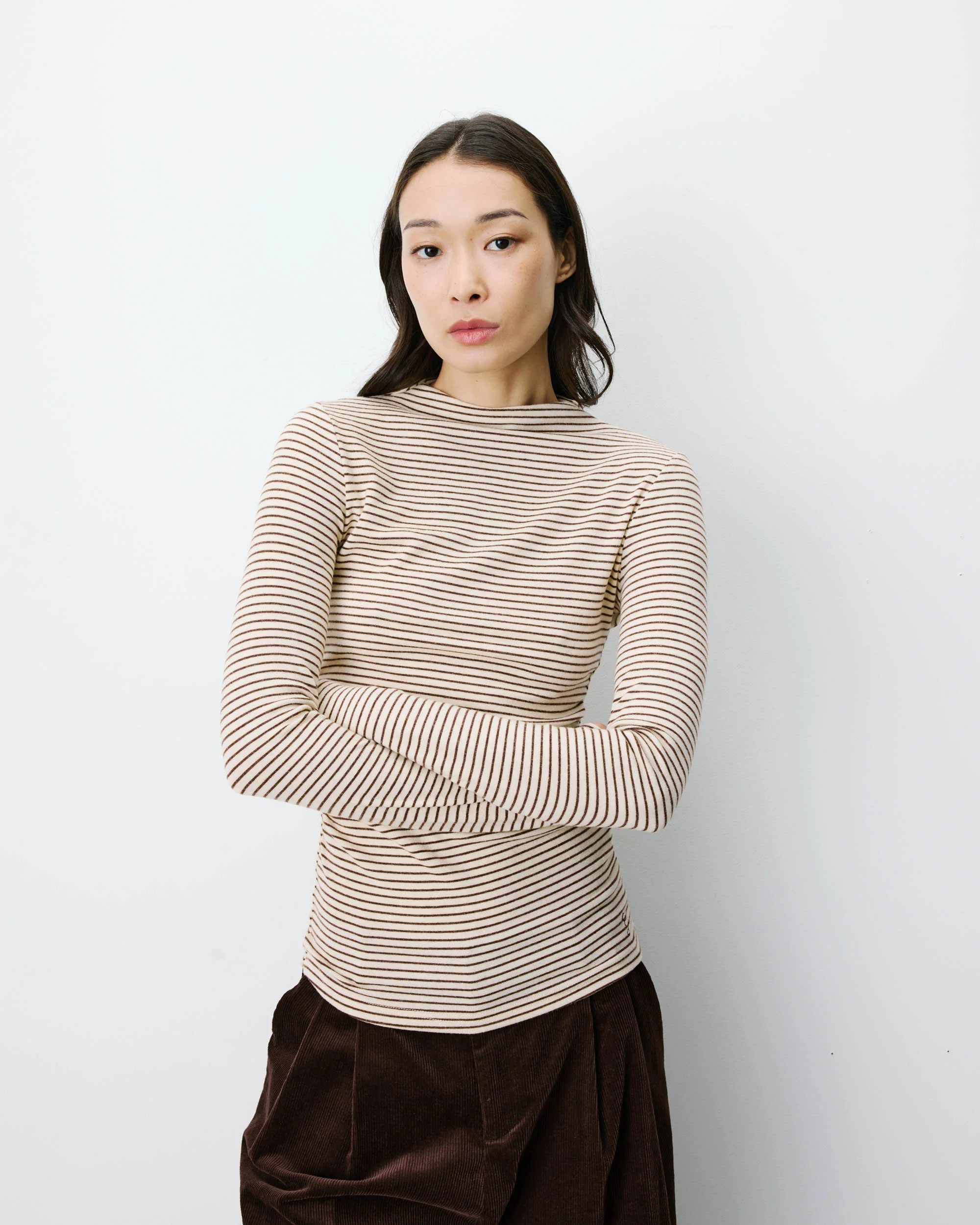 Longsleeve met plooi in taille - Ecru