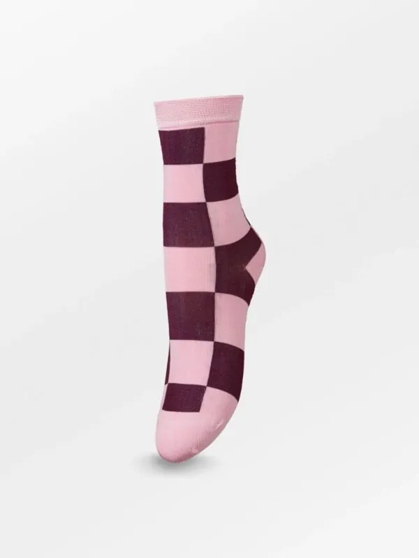 Petula Check Sock - Mauve Pink