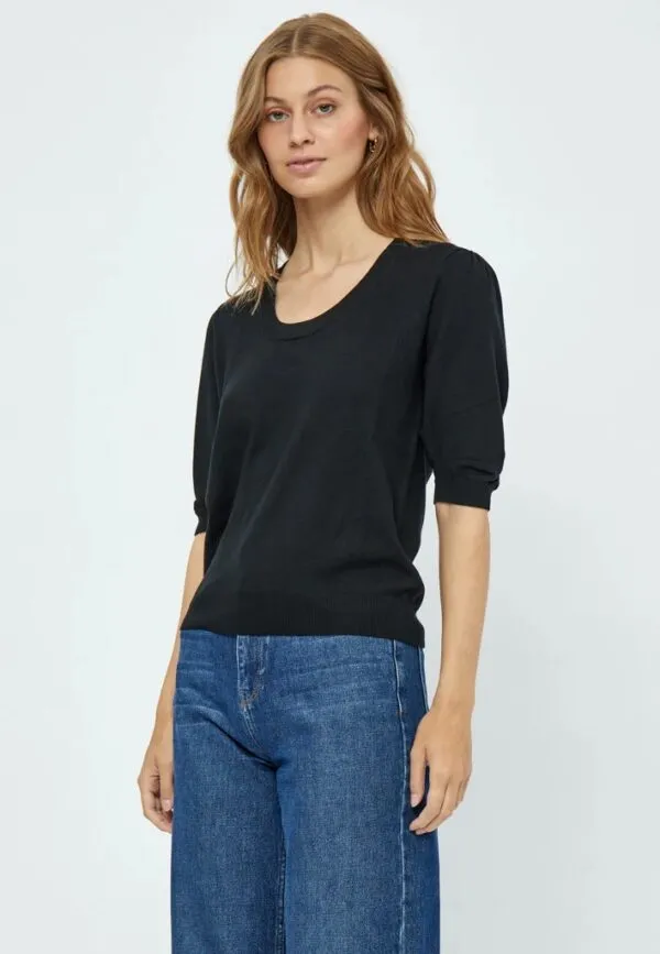 MSPam Scoop Neck Knit T-Shirt - Zwart