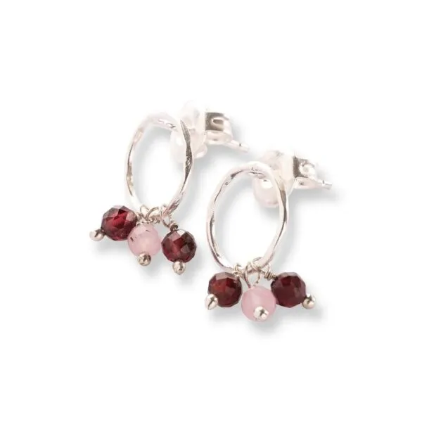 Genuine Garnet Rose Quartz Earrings SP - Garnet