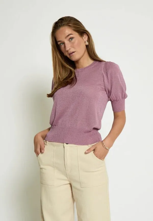 MSLiva Puff Sleeve Metallic Knit Pullover - Oud Roze