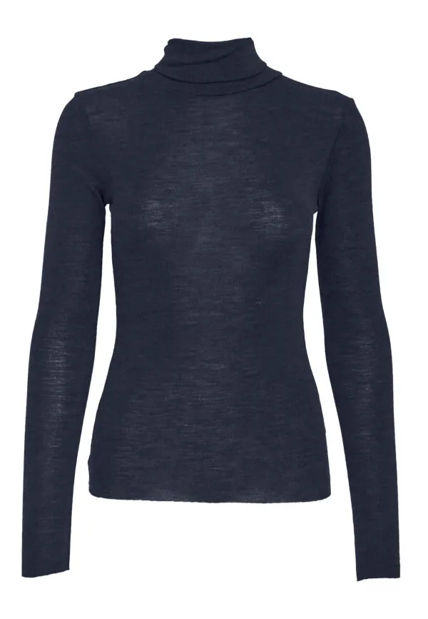 MSCally Roll Neck Long Sleeve Top - Donkerblauw