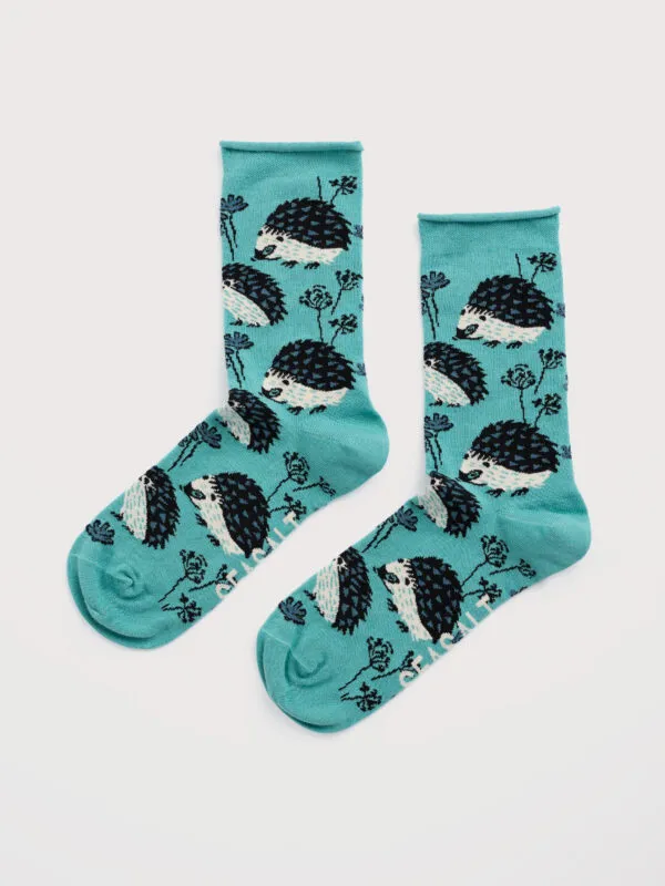 Womens Arty Socks - Hedgehog Garden Riverside