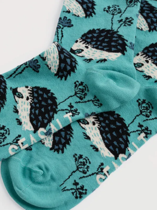 Womens Arty Socks - Hedgehog Garden Riverside