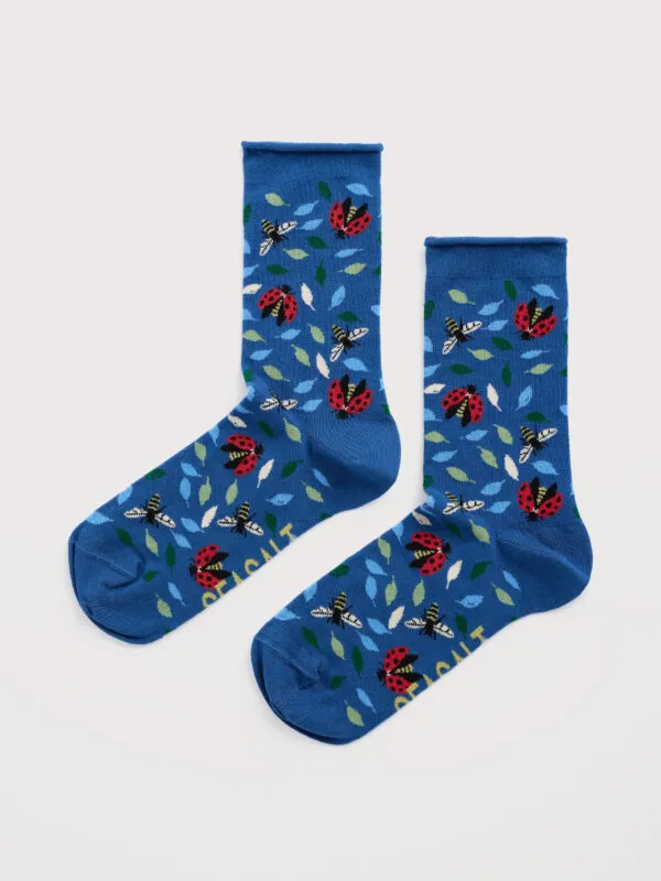 Womens Arty Socks - Leaf Lines Dark Voyage